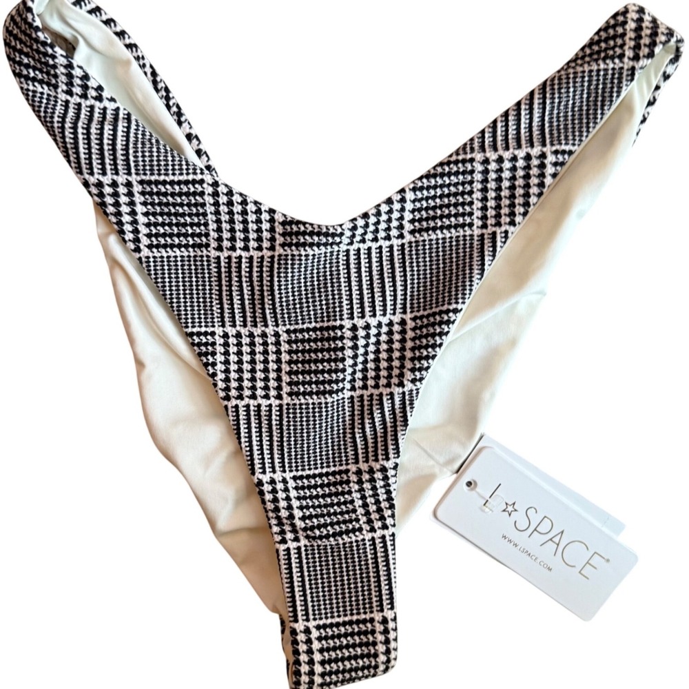 NWT L*Space La Femme Bikini Bottoms Womens Small Black White Houndstoothβ Retro